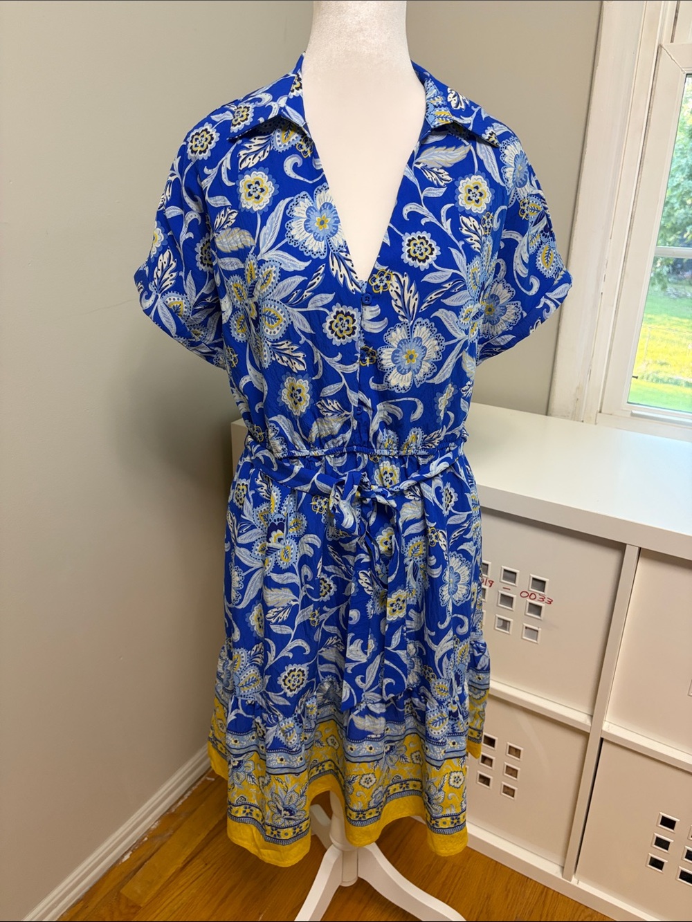 Sam Edelman Persian Garden Mini‎ Shirtdress Blue Floral Size 8 NWT